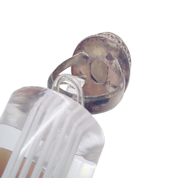 Women's Artisan Silver Tone Dark Brown Gemstone Oval Cut Cocktail Ring size 7 - Picture 6 of 7